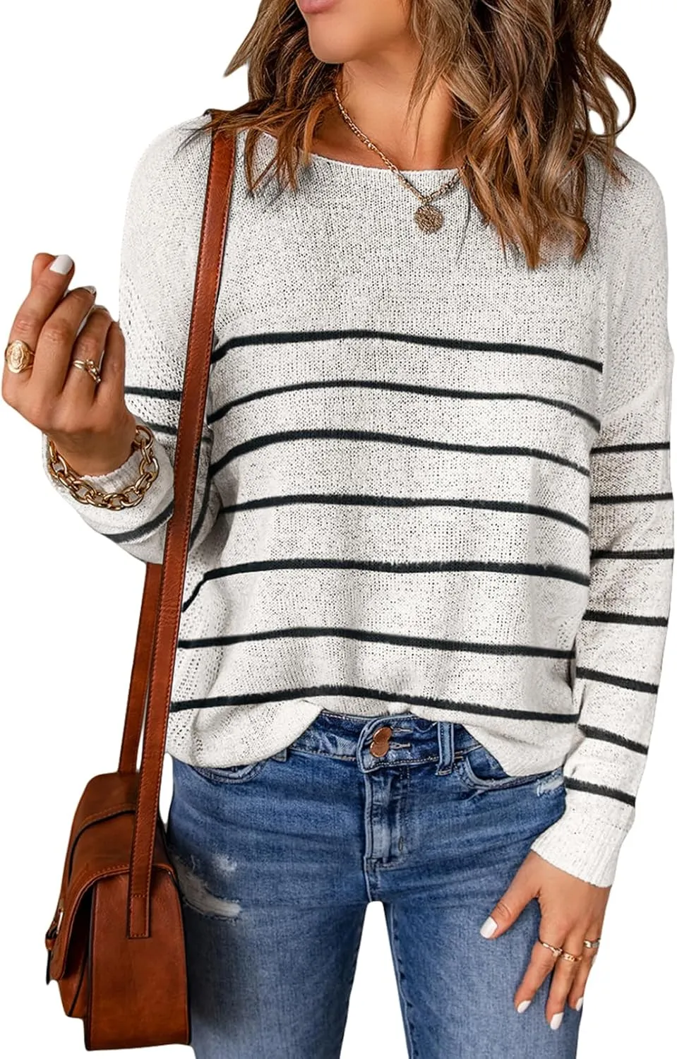Acelitt Womens Casual Lightweight Long Sleeve Crewneck Knit Shirts Tops, S-XXL