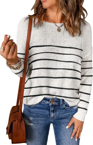 Acelitt Womens Casual Lightweight Long Sleeve Crewneck Knit Shirts Tops, S-XXL
