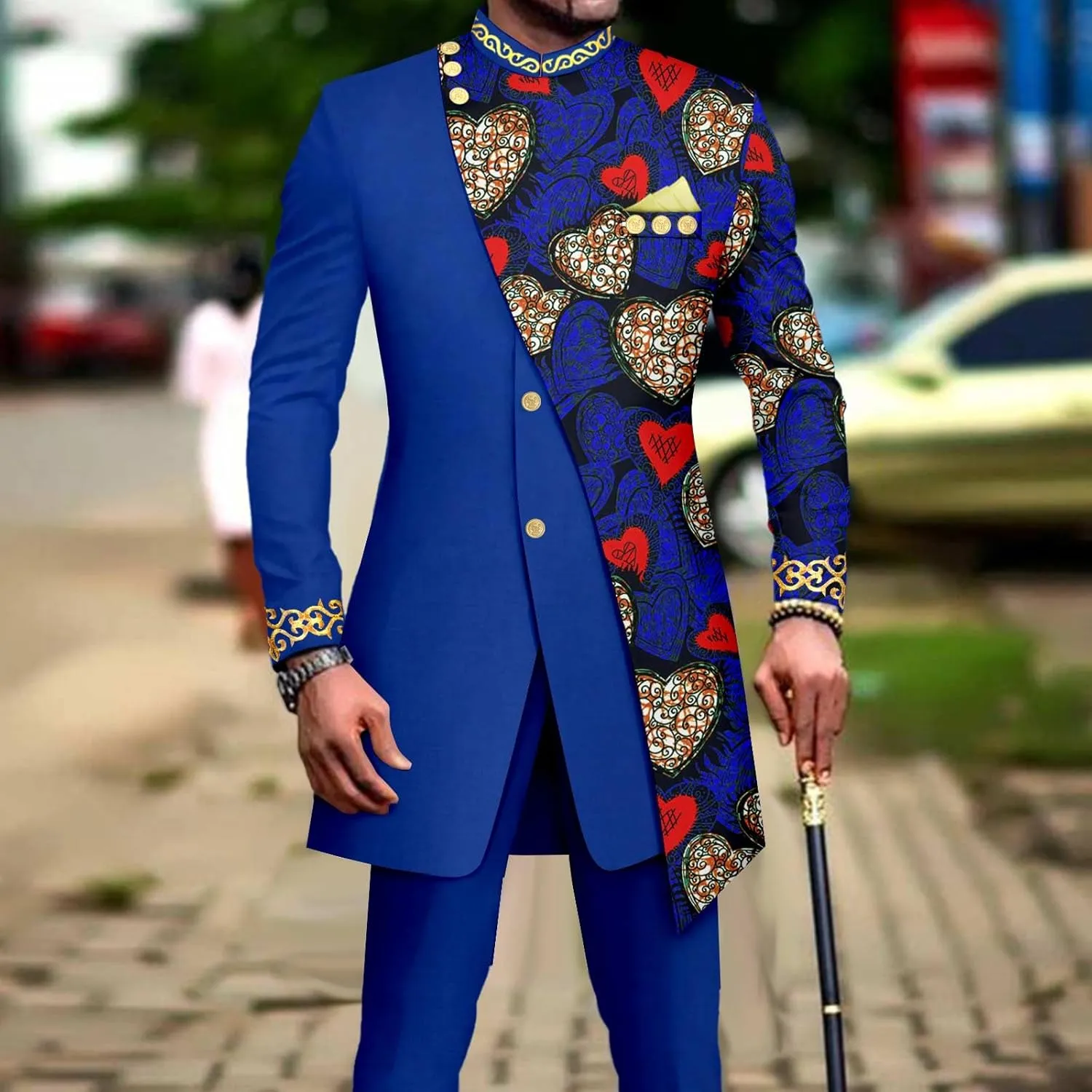 African Suits for Men Embroidery Print Blazer and Pants Set Business Suit Party Wedding Evening