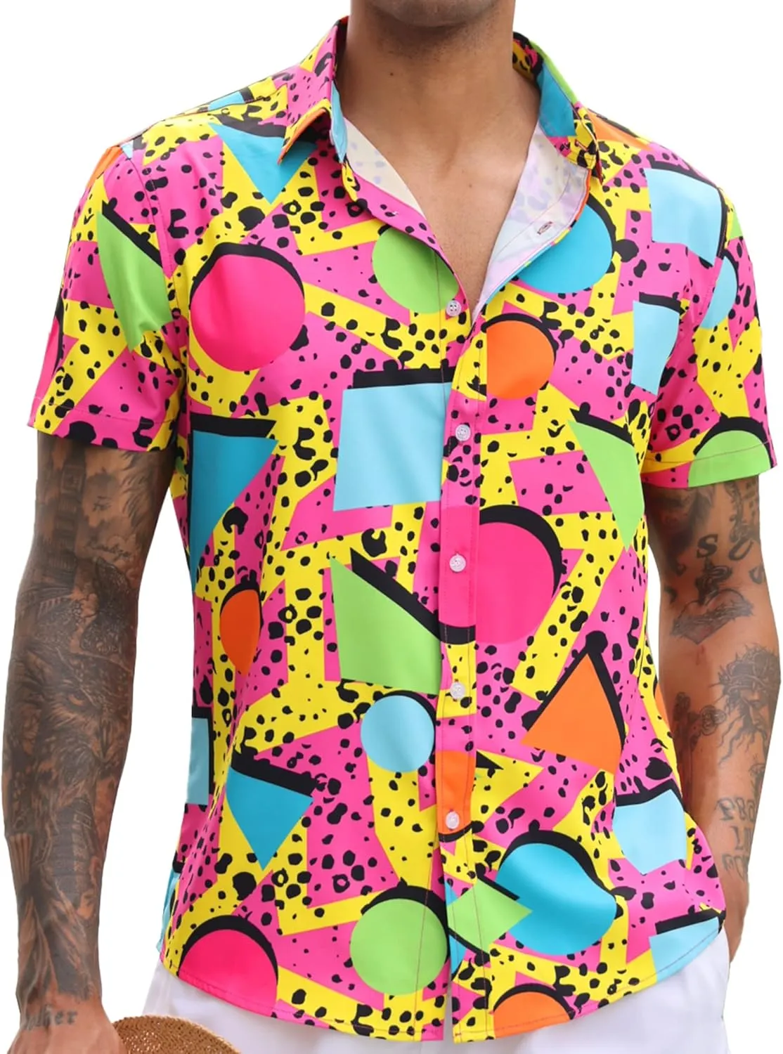 ALISISTER Men's Hawaiian Shirt Button Down Short Sleeve Shirts Funny Novelty Holiday Tops