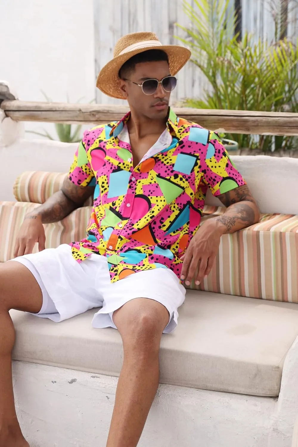 ALISISTER Men's Hawaiian Shirt Button Down Short Sleeve Shirts Funny Novelty Holiday Tops