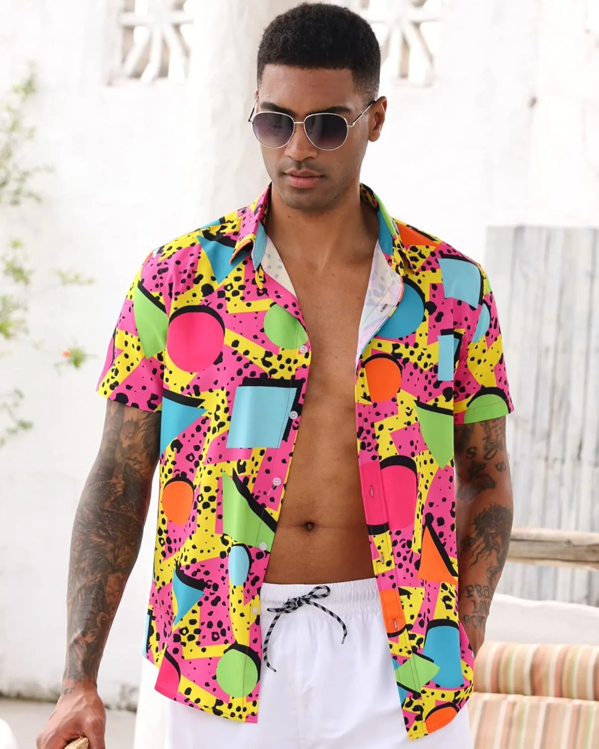 ALISISTER Men's Hawaiian Shirt Button Down Short Sleeve Shirts Funny Novelty Holiday Tops