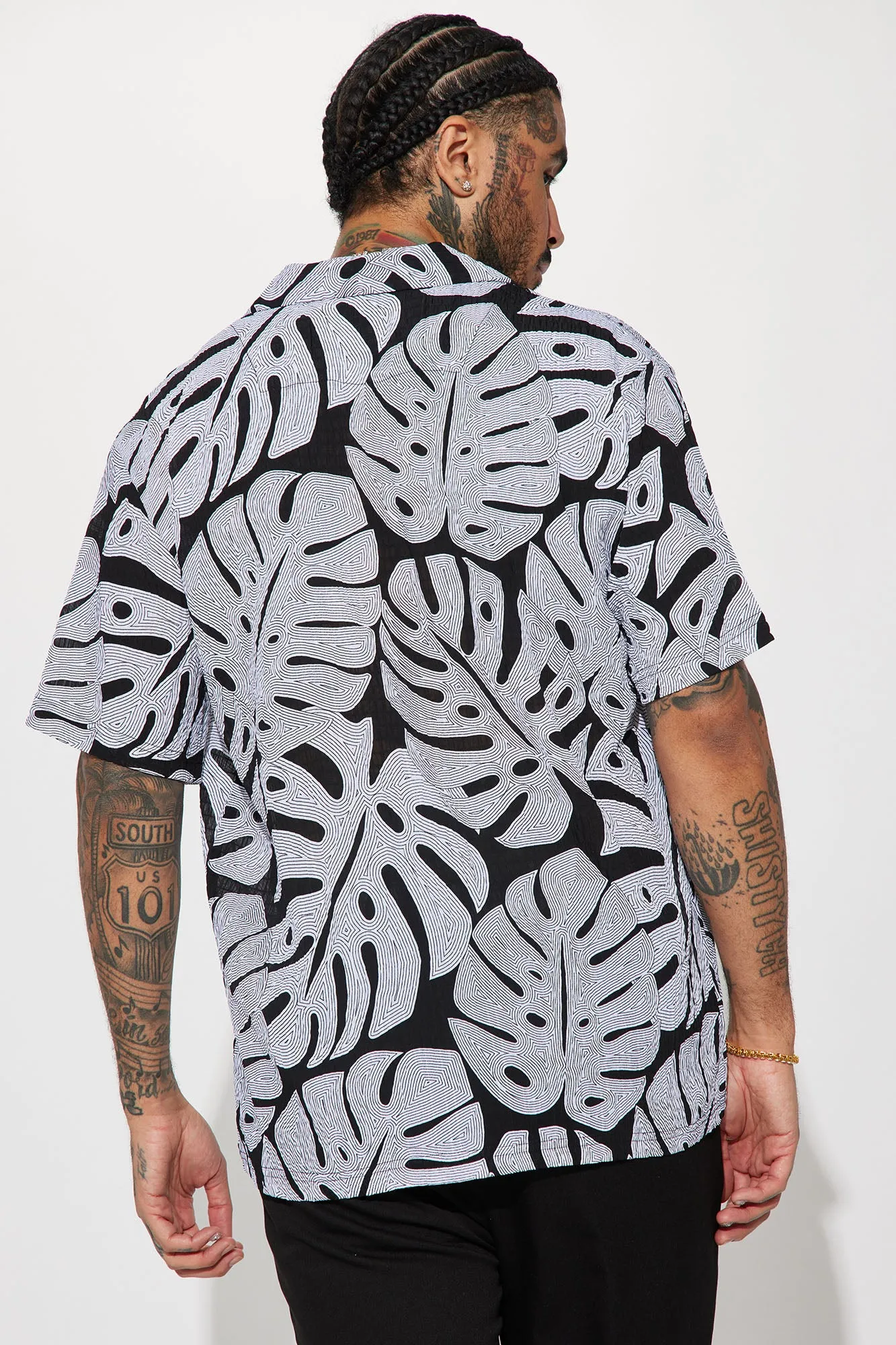 All The Leaves Cuban Shirt - Black/White