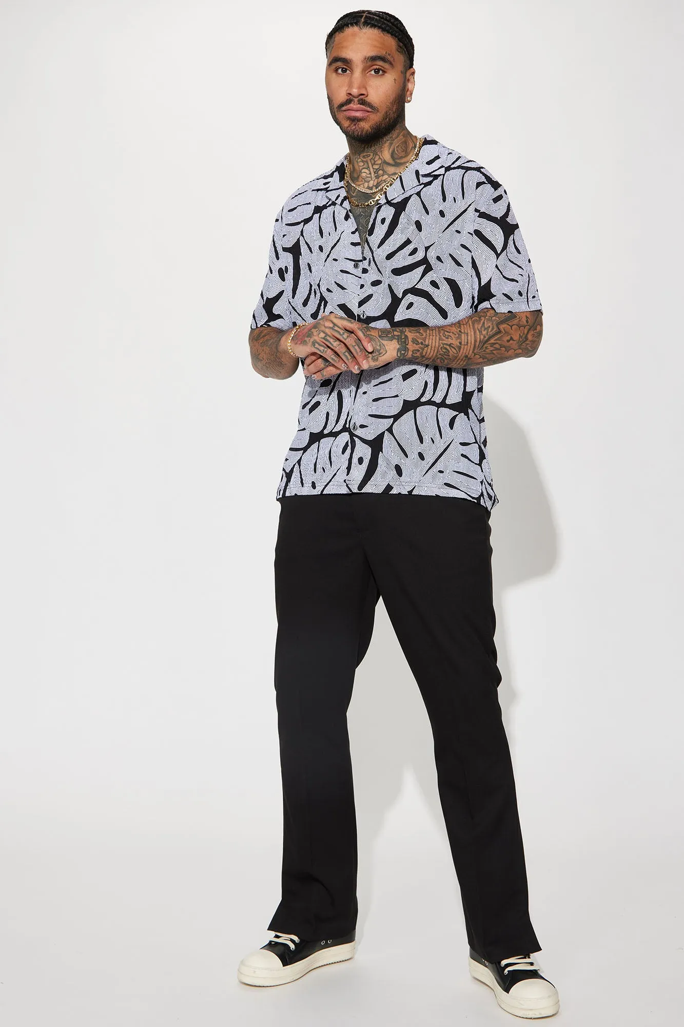 All The Leaves Cuban Shirt - Black/White