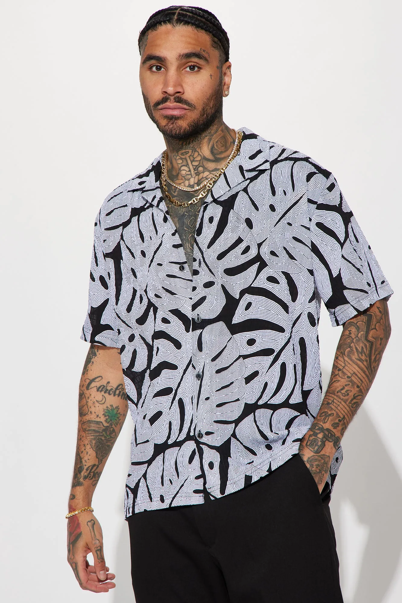 All The Leaves Cuban Shirt - Black/White