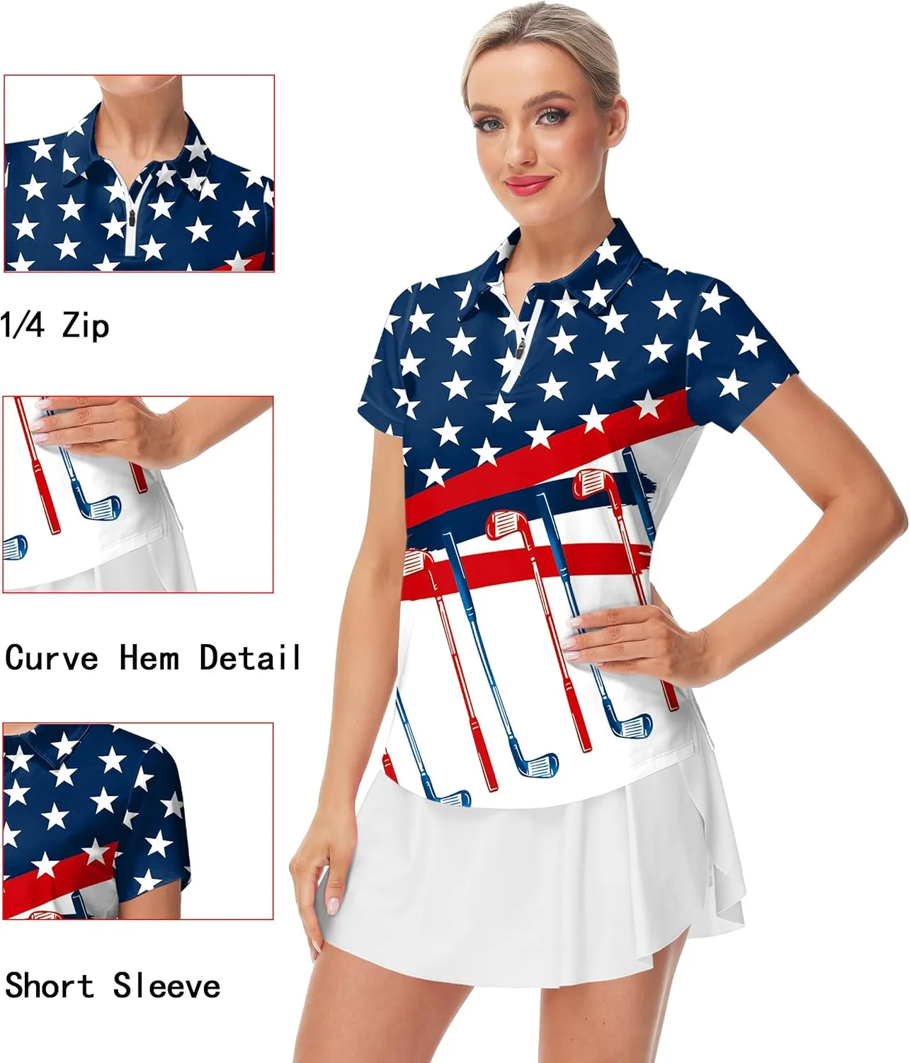 AOBUTE Women's Short Sleeve Golf Shirts Gradient 1/4 Zip Tennis Shirt