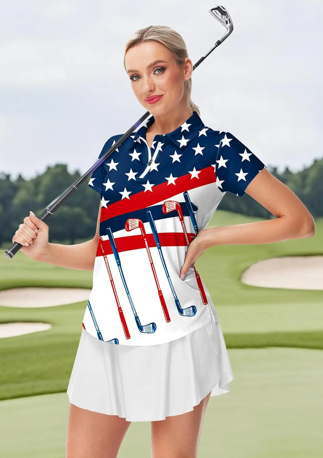 AOBUTE Women's Short Sleeve Golf Shirts Gradient 1/4 Zip Tennis Shirt