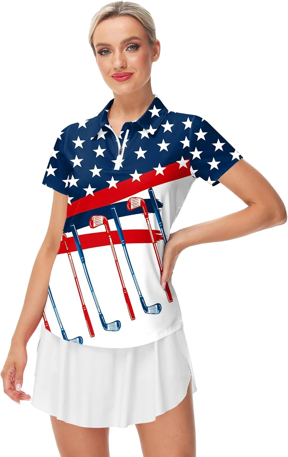 AOBUTE Women's Short Sleeve Golf Shirts Gradient 1/4 Zip Tennis Shirt