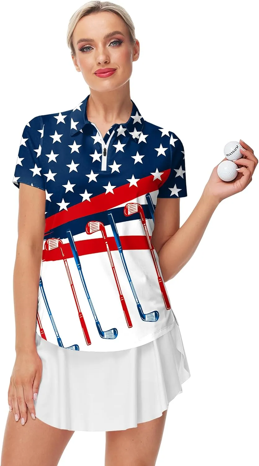 AOBUTE Women's Short Sleeve Golf Shirts Gradient 1/4 Zip Tennis Shirt