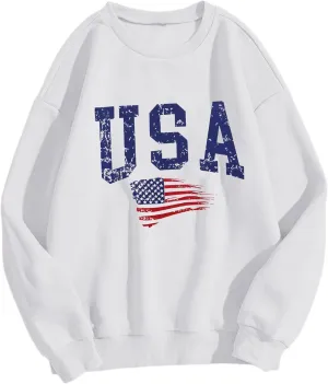 Avanova Women USA Flag Graphic Oversized Sweatshirt Crewneck Long Sleeve Pullover Shirts