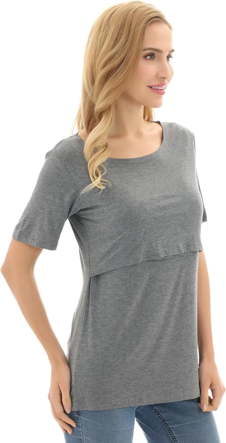 Bearsland Women's 3 Packs Maternity Nursing Tops Short Sleeve Breastfeeding Shirts