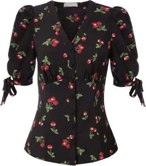 Belle Poque Women's V Neck Puff Sleeve Blouse Vintage Shirts for Women 1950s