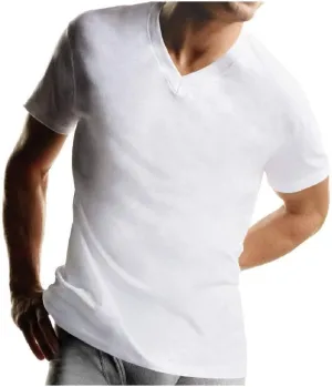 Berkley Jensen Men's Cotton 6 Pack V Neck Shirts Tshirts (White, L)