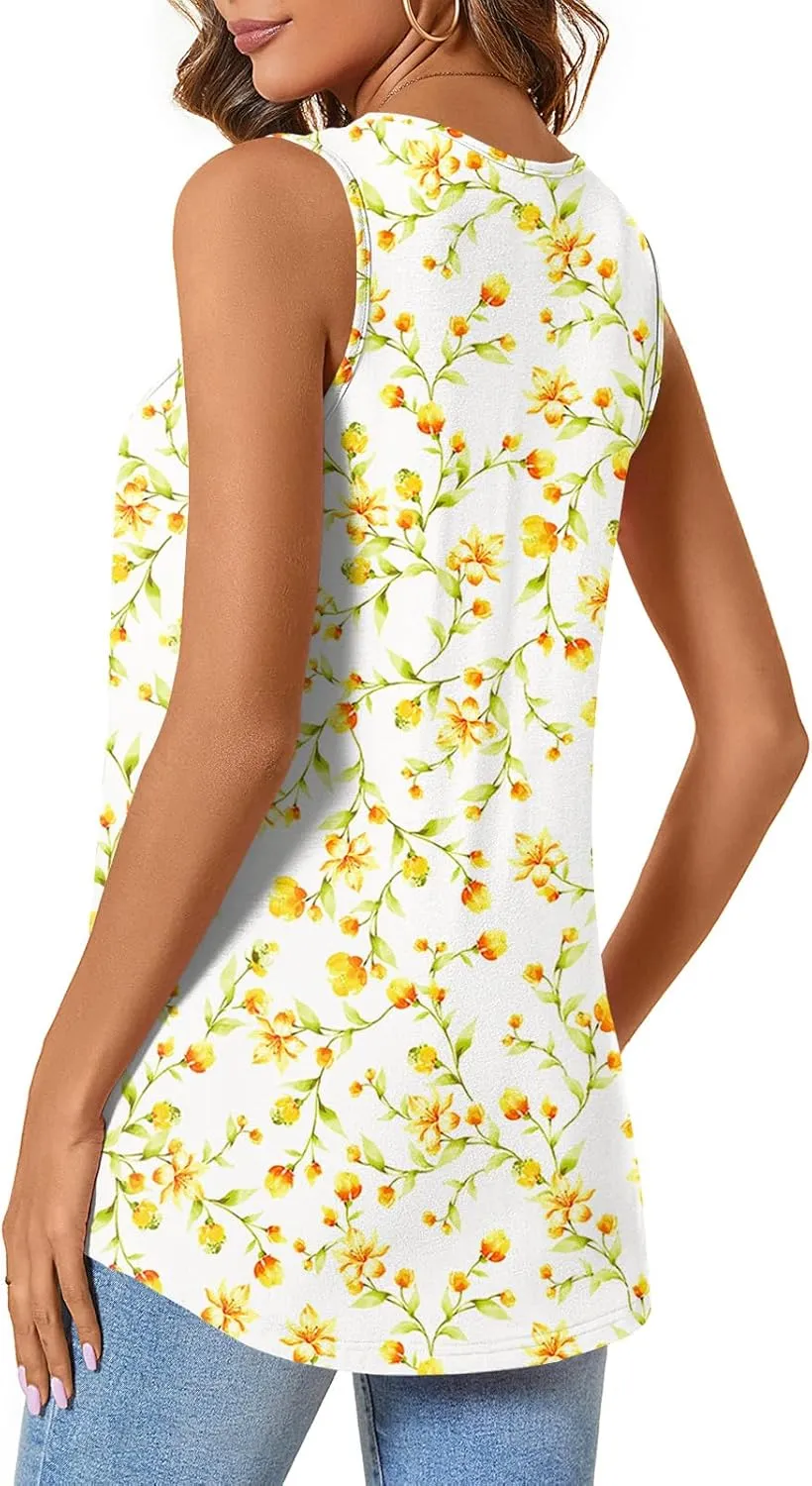 BISHUIGE Womens Summer Pleated Shirts Sleeveless Loose Fit Hem Tank Tops