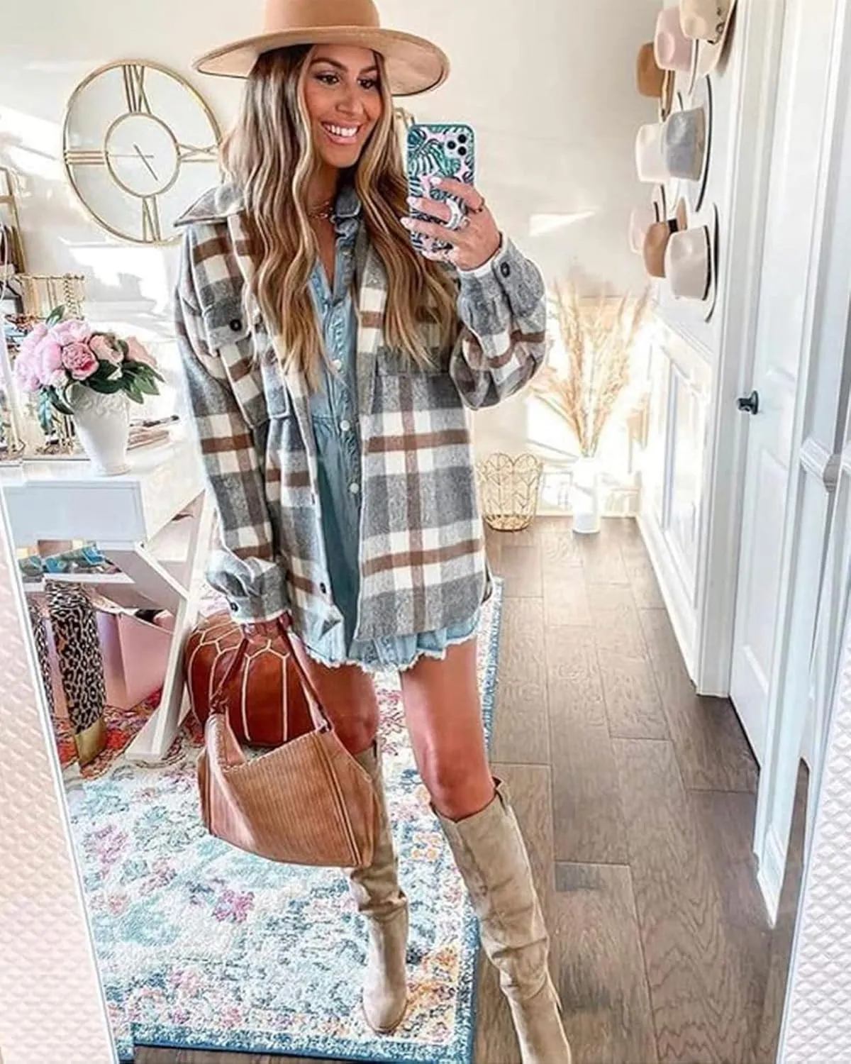 Blansdi Womens Flannel Shacket Plaid Long Sleeve Button Down Flannel Shirts Jacket Fall Winter Spring Outfits
