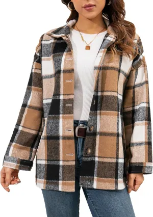 Blansdi Womens Flannel Shacket Plaid Long Sleeve Button Down Flannel Shirts Jacket Fall Winter Spring Outfits