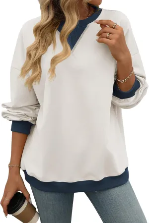 Blostirno Women's Oversized Colorblock Sweatshirt Casual Crewneck Long Sleeve Pullover Shirts Y2K Clothes Loose Preppy Tops