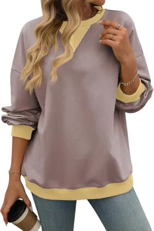 Blostirno Women's Oversized Colorblock Sweatshirt Casual Crewneck Long Sleeve Pullover Shirts Y2K Clothes Loose Preppy Tops