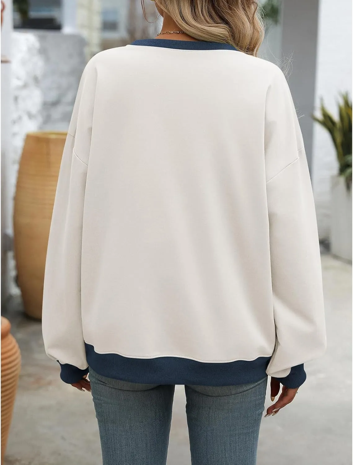 Blostirno Women's Oversized Colorblock Sweatshirt Casual Crewneck Long Sleeve Pullover Shirts Y2K Clothes Loose Preppy Tops
