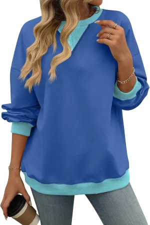 Blostirno Women's Oversized Colorblock Sweatshirt Casual Crewneck Long Sleeve Pullover Shirts Y2K Clothes Loose Preppy Tops