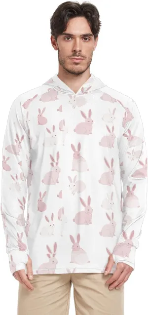 Blush Bunny White Mens Sun Shirts Protection Long Sleeve UPF 50 Mens Sun Shirt Quick-Dry Rash Guard Men Hooded Fishing Shirts sudaderas con gorro para hombre