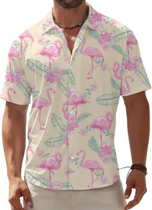 BOJIN Men's Hawaiian Wrinkle Free Short Sleeve Button Down Tropical Floral Beach Vacation Shirt