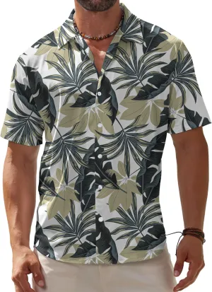 BOJIN Men's Hawaiian Wrinkle Free Short Sleeve Button Down Tropical Floral Beach Vacation Shirt