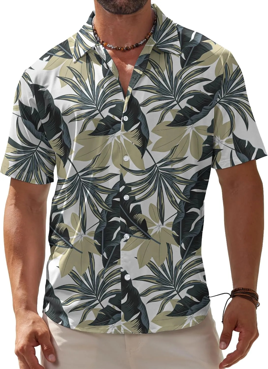 BOJIN Men's Hawaiian Wrinkle Free Short Sleeve Button Down Tropical Floral Beach Vacation Shirt
