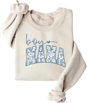 Boy Mama Women Crewneck Fleece Sweatshirt Cute Flower Graphic Mom Long Sleeve Shirt Fashion Mommy Fall Pullover Tops