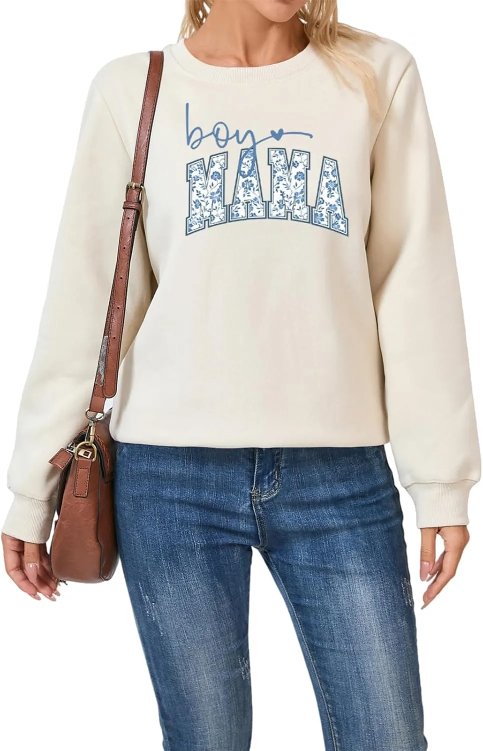 Boy Mama Women Crewneck Fleece Sweatshirt Cute Flower Graphic Mom Long Sleeve Shirt Fashion Mommy Fall Pullover Tops
