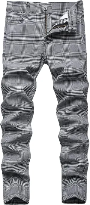 Boy's Khaki Chino Pants School Uniform Dress Plaid Skinny Fit Stretch Fashion Comfy Pants