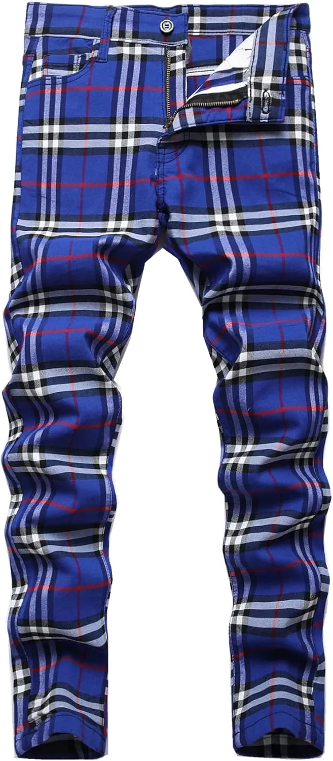 Boy's Khaki Chino Pants School Uniform Dress Plaid Skinny Fit Stretch Fashion Comfy Pants
