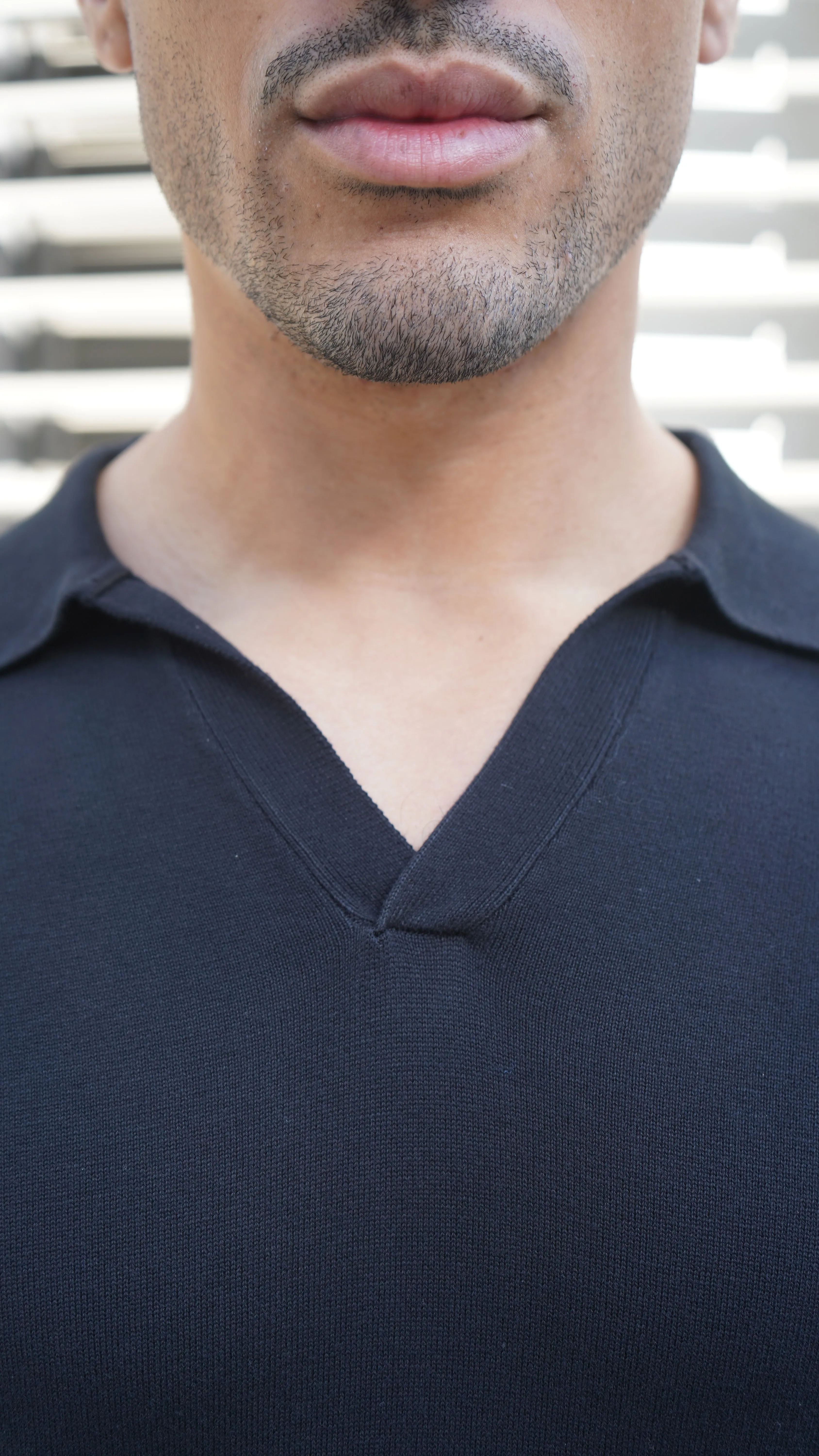 Capo Egyptian Cotton Cuban Collar LS Polo Shirt - Black