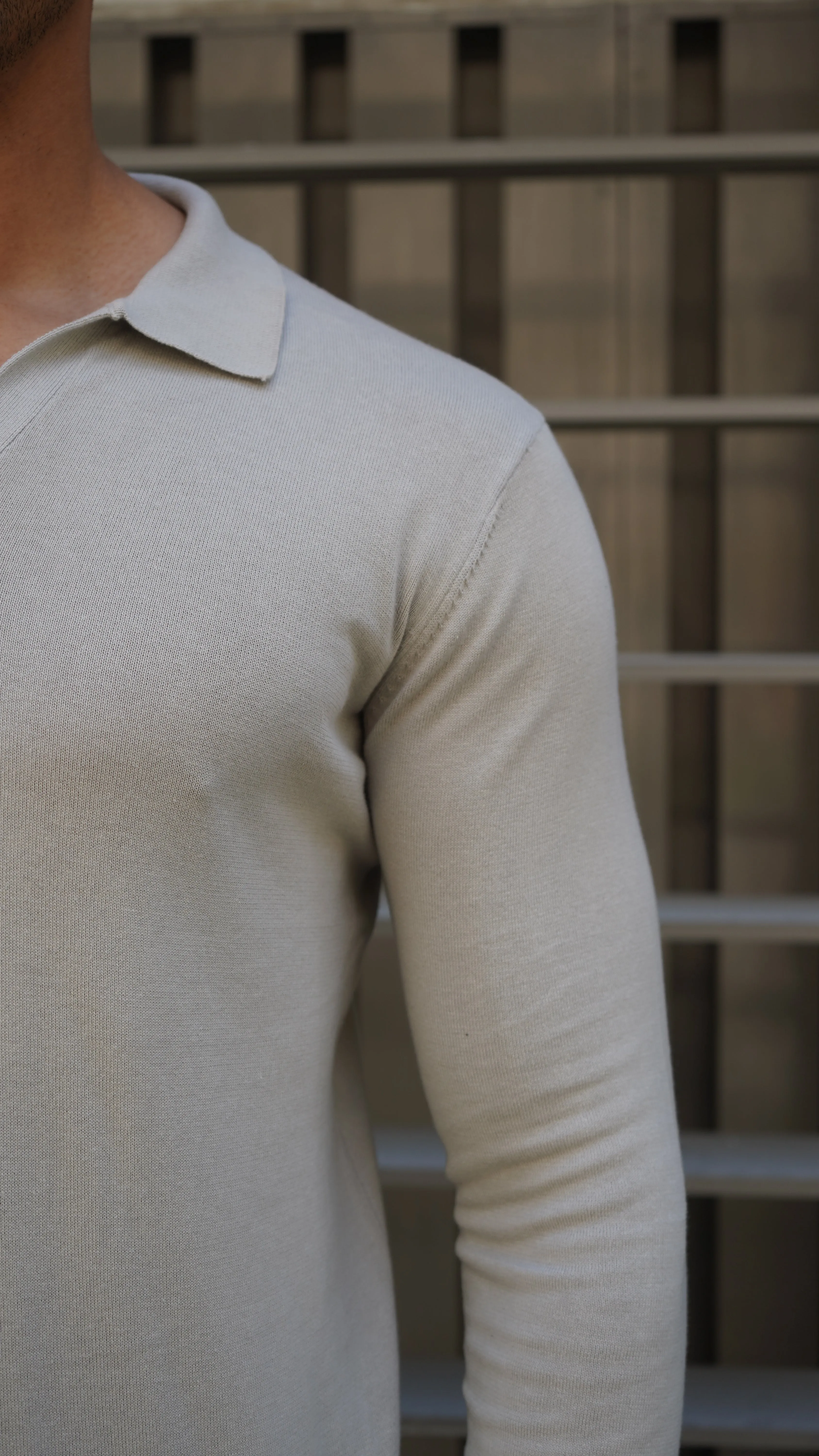 Capo Egyptian Cotton Cuban Collar LS Polo Shirt - Stone
