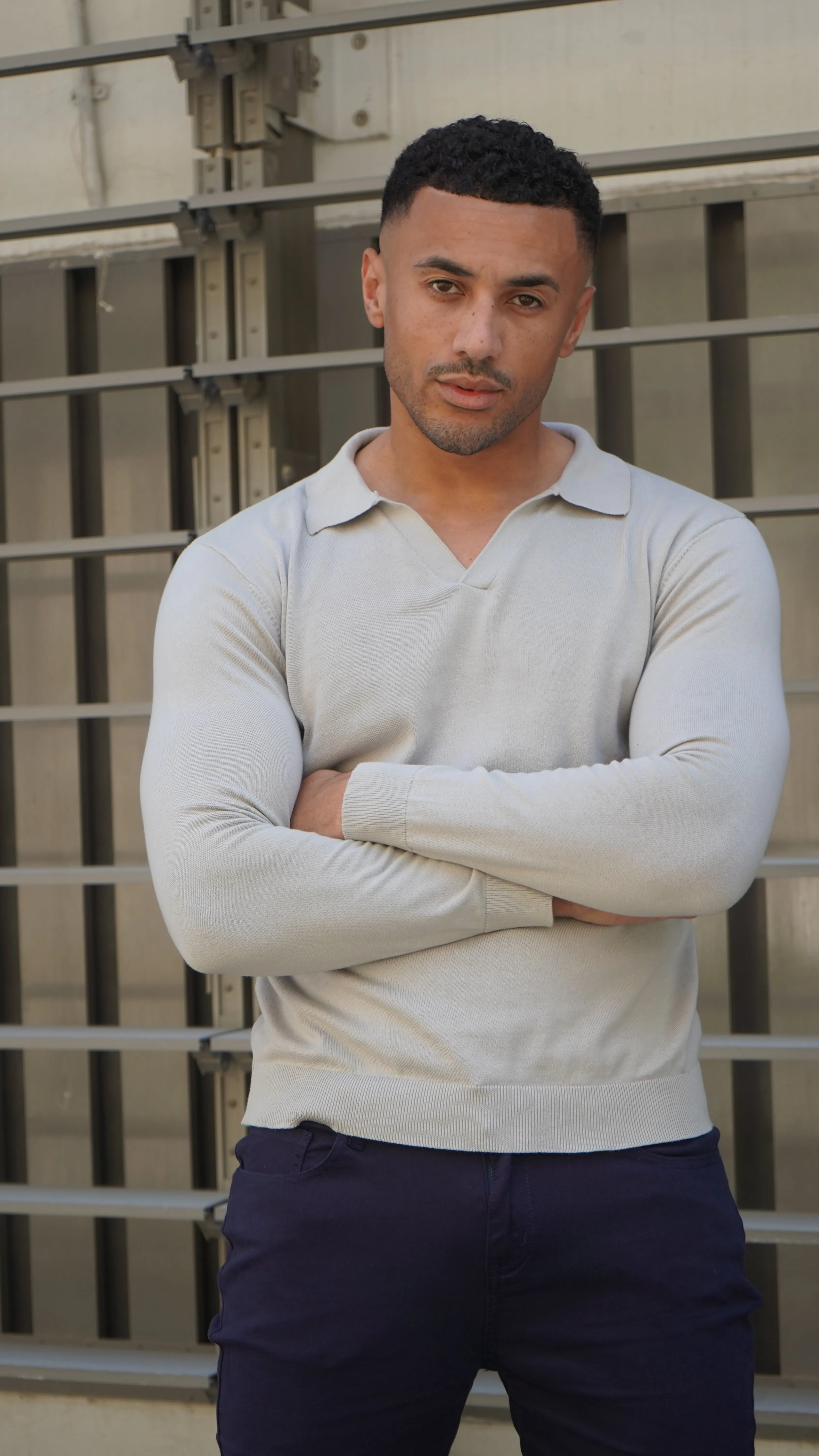 Capo Egyptian Cotton Cuban Collar LS Polo Shirt - Stone