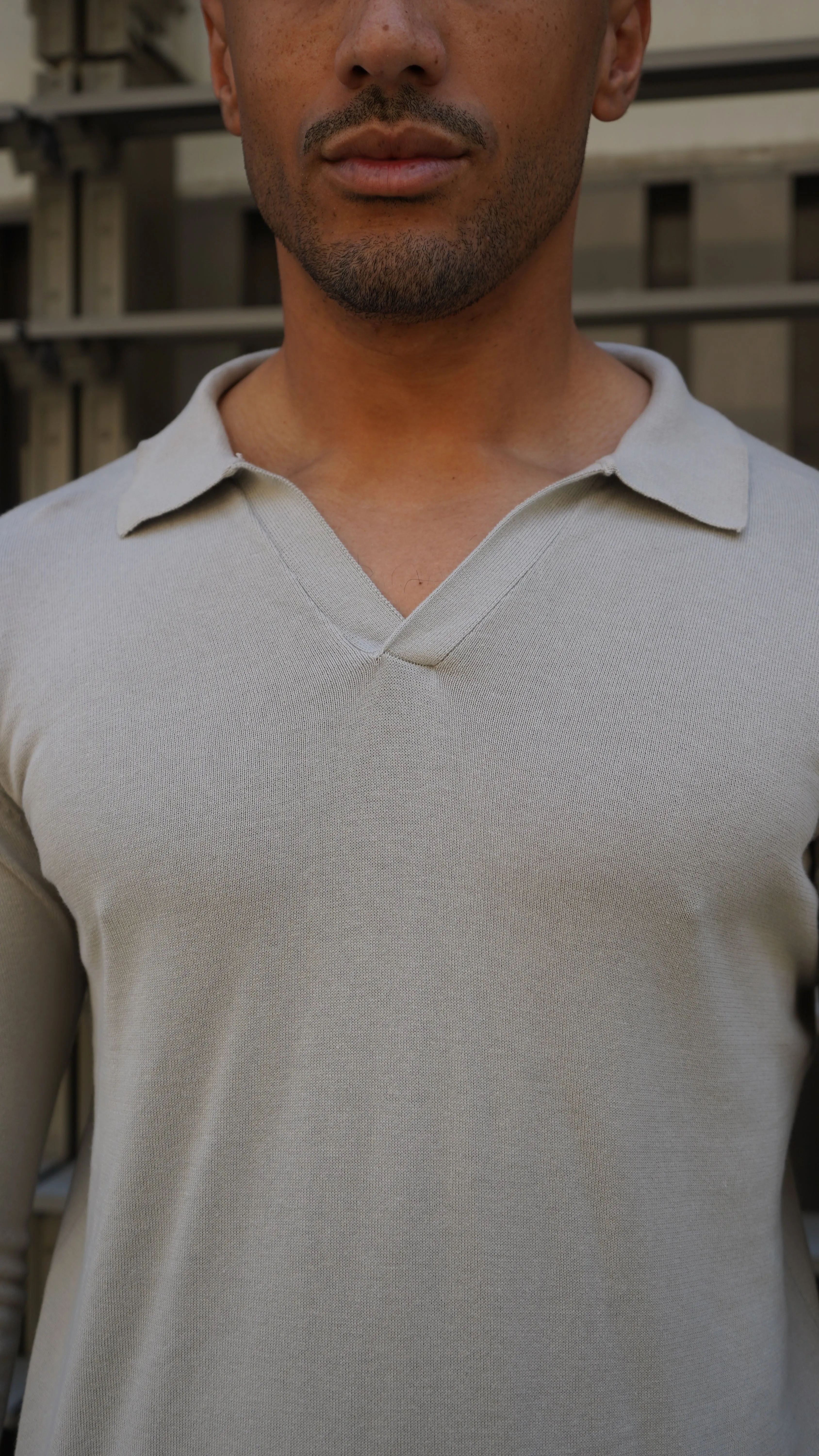 Capo Egyptian Cotton Cuban Collar LS Polo Shirt - Stone