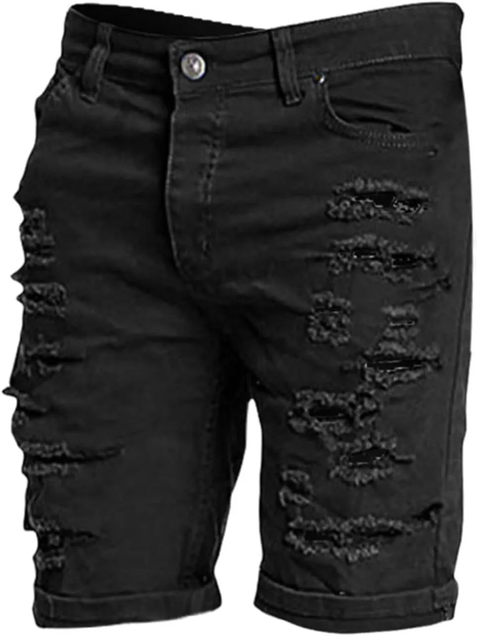 Casual Denim Shorts for Men Stretch Slim Fit Washed Distressed Hole Ripped Roll Up Hem Moto Biker Jean Shorts with Pockets