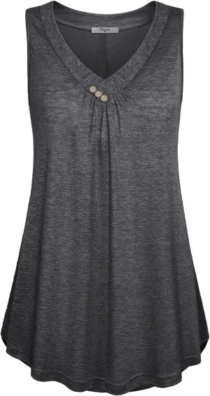 Cestyle Womens Sleeveless V Neck Shirts Pleated Front Flowy Tank Tops