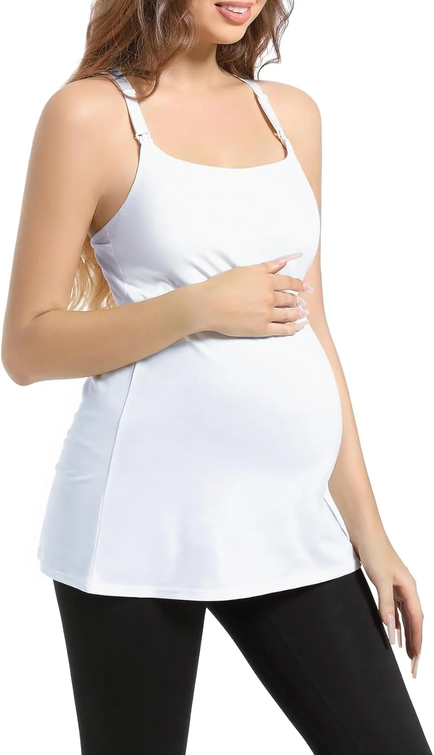 Cotton Maternity Nursing Tank Tops with Bralette Breastfeeding Shirts Pregnancy Clothes