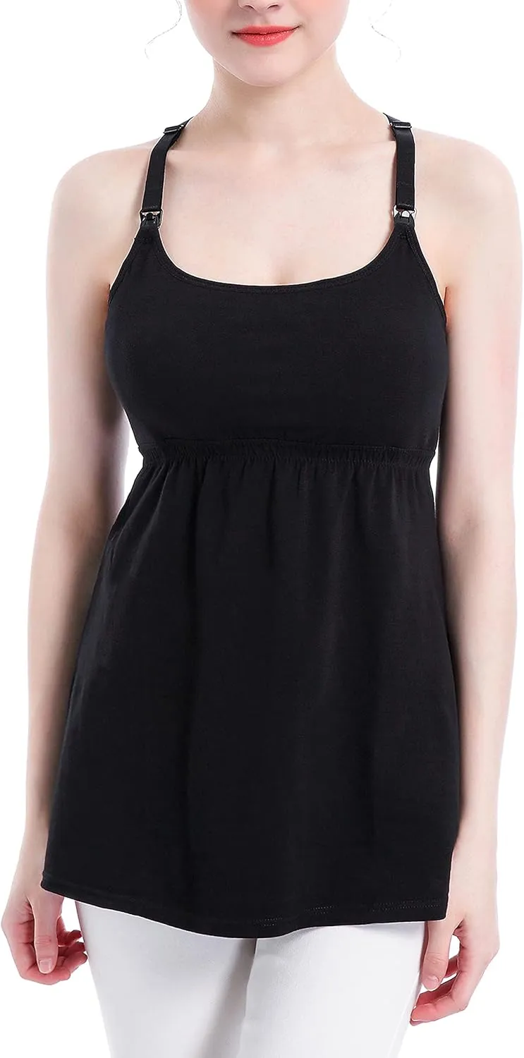 Cotton Maternity Nursing Tank Tops with Bralette Breastfeeding Shirts Pregnancy Clothes