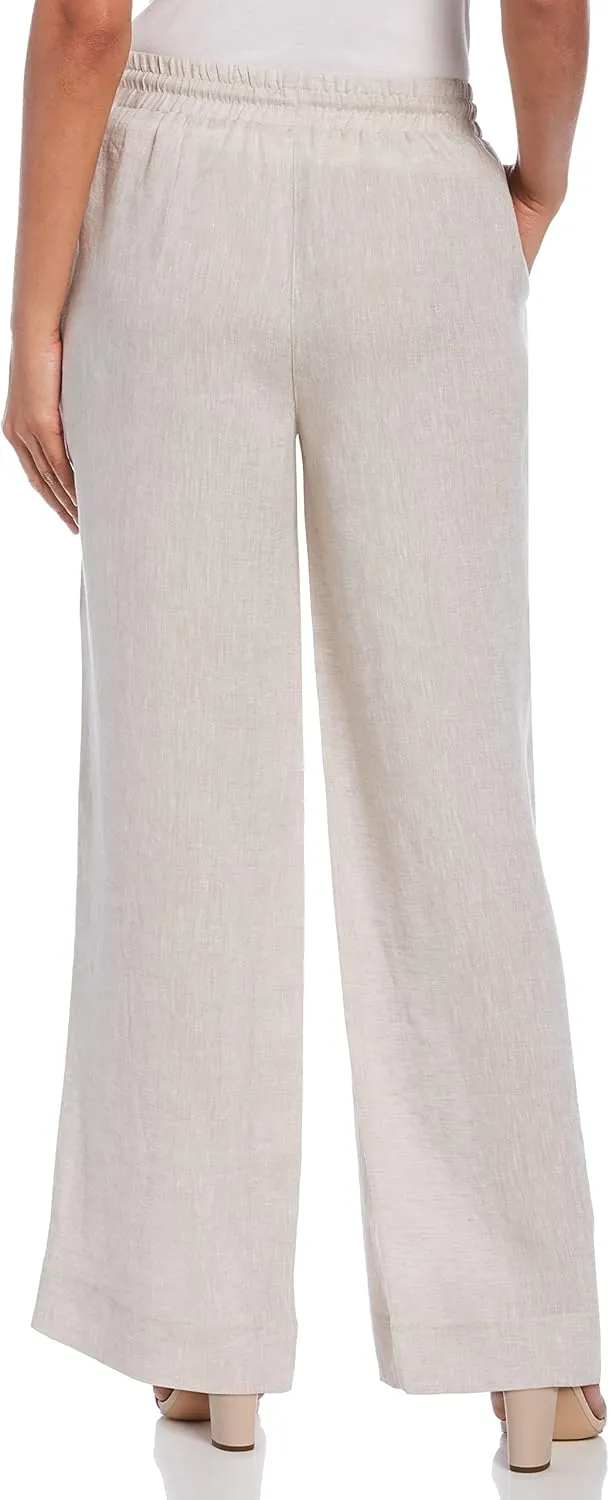 Cubavera Women's Wide Leg Drawstring Linen Pant