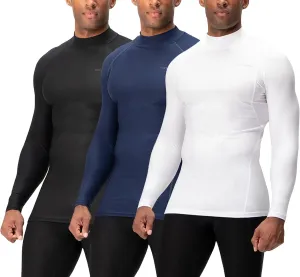 DEVOPS 3 Pack Men's Athletic Turtle Neck Long Sleeve Compression Shirts