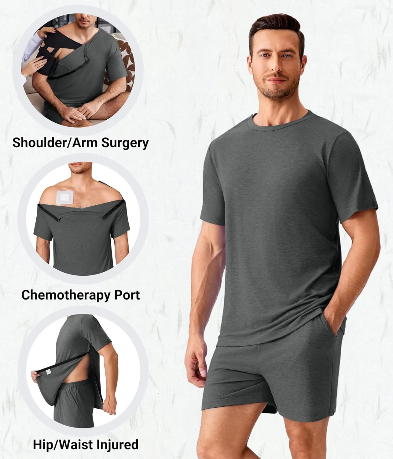 Deyeek Unisex Post Shoulder Surgery Shirts Sets Snap On Clothes for Rotator Cuff Surgery Chemo Port Access Adaptive Gowns