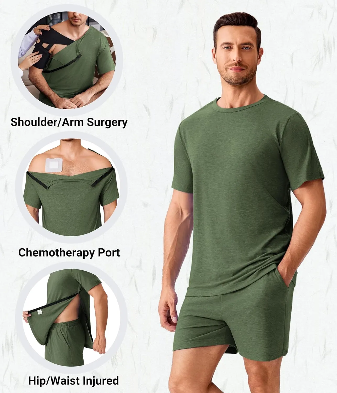 Deyeek Unisex Post Shoulder Surgery Shirts Sets Snap On Clothes for Rotator Cuff Surgery Chemo Port Access Adaptive Gowns