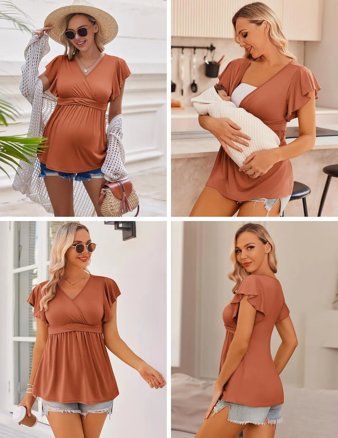 Ekouaer Maternity Shirts 3 Packs Flying Short Sleeve Nursing Tops Pregnancy Clothes