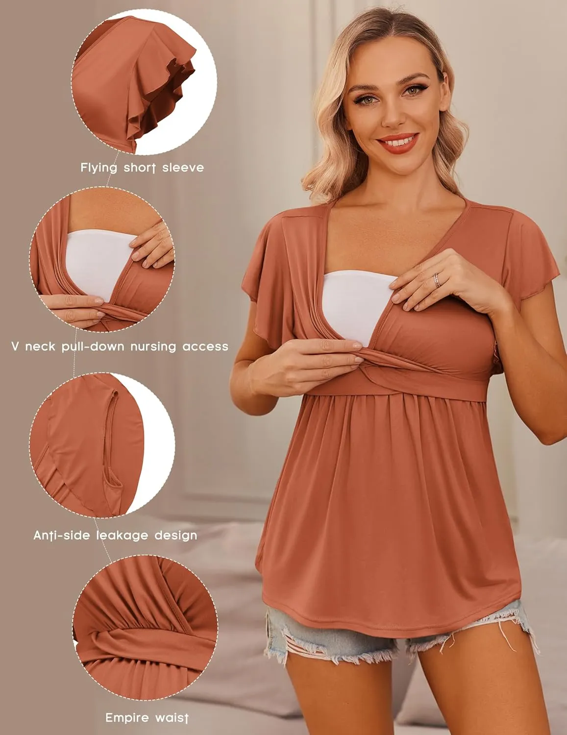 Ekouaer Maternity Shirts 3 Packs Flying Short Sleeve Nursing Tops Pregnancy Clothes