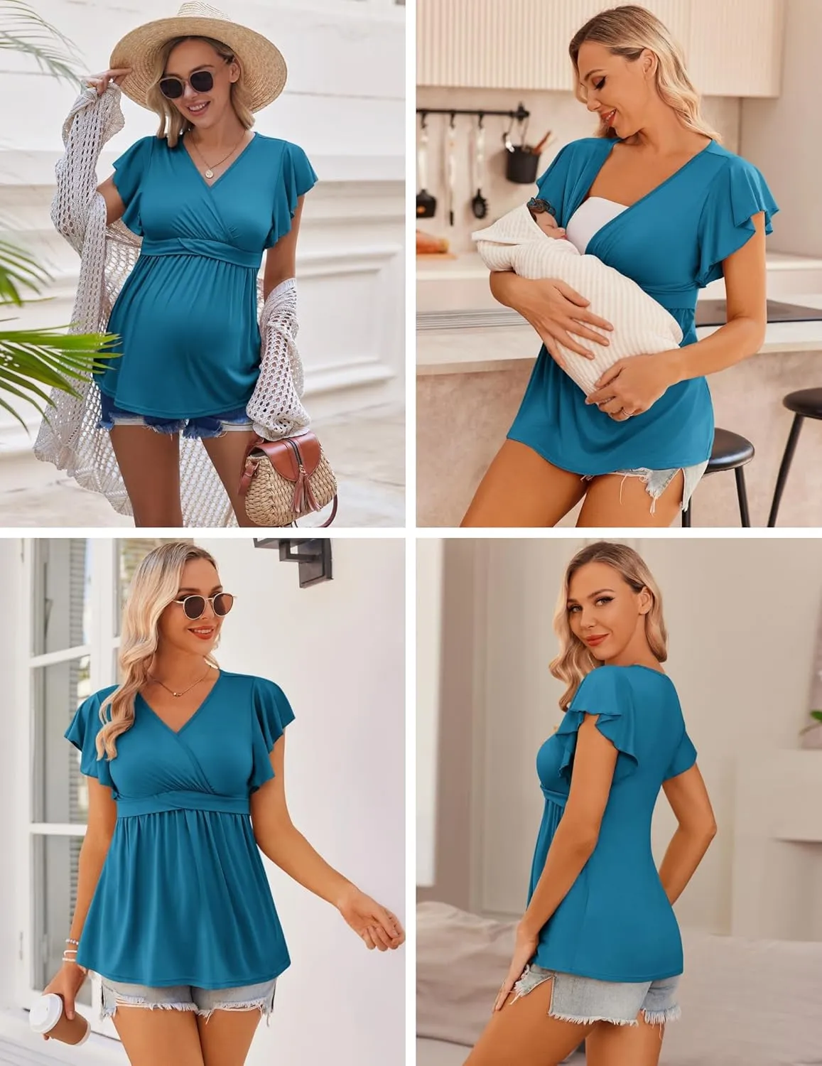 Ekouaer Maternity Shirts 3 Packs Flying Short Sleeve Nursing Tops Pregnancy Clothes