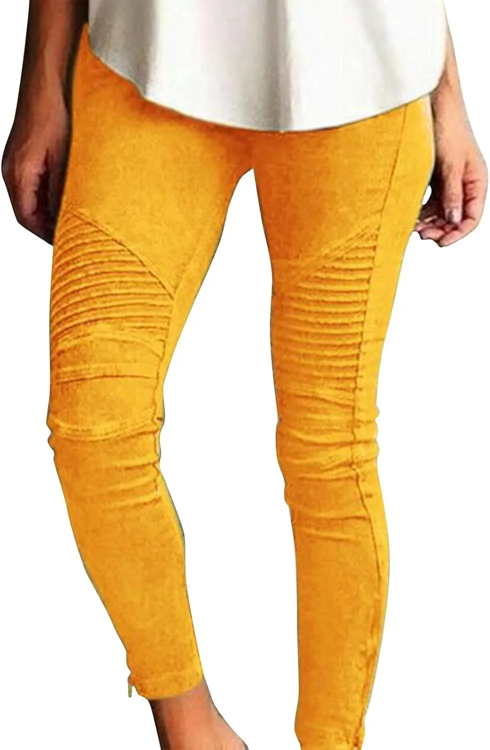 eoeioa Plus Size Leggings with Pockets for Women High Waisted Stretch Skinny Zipper Cropped Pencil Pants Stripe Tights Pants