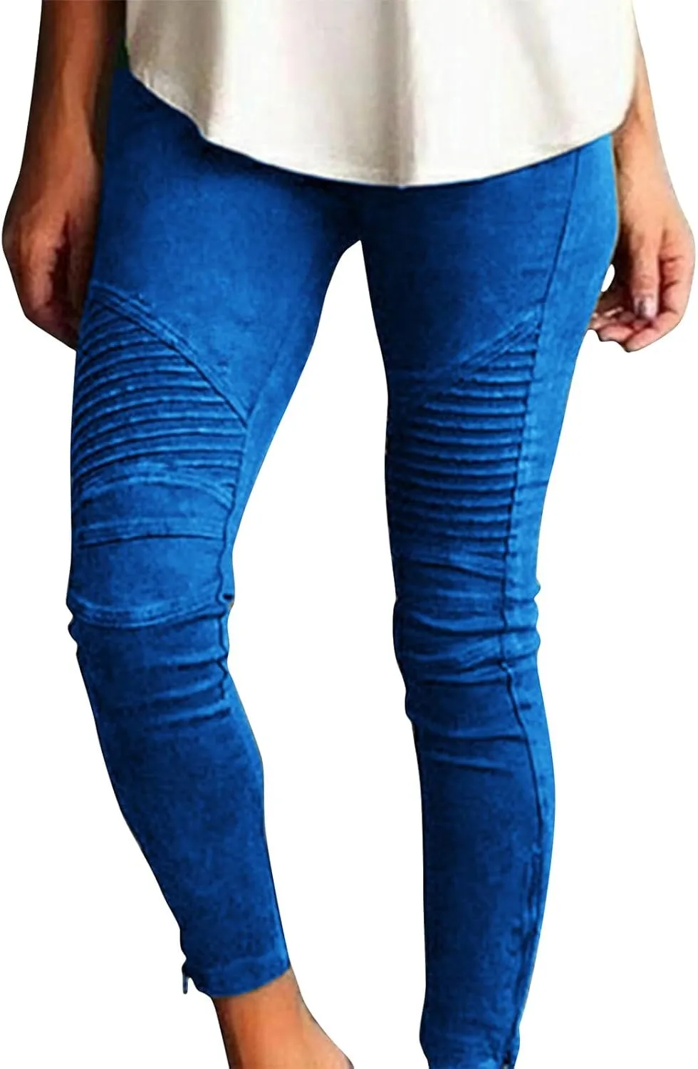 eoeioa Plus Size Leggings with Pockets for Women High Waisted Stretch Skinny Zipper Cropped Pencil Pants Stripe Tights Pants