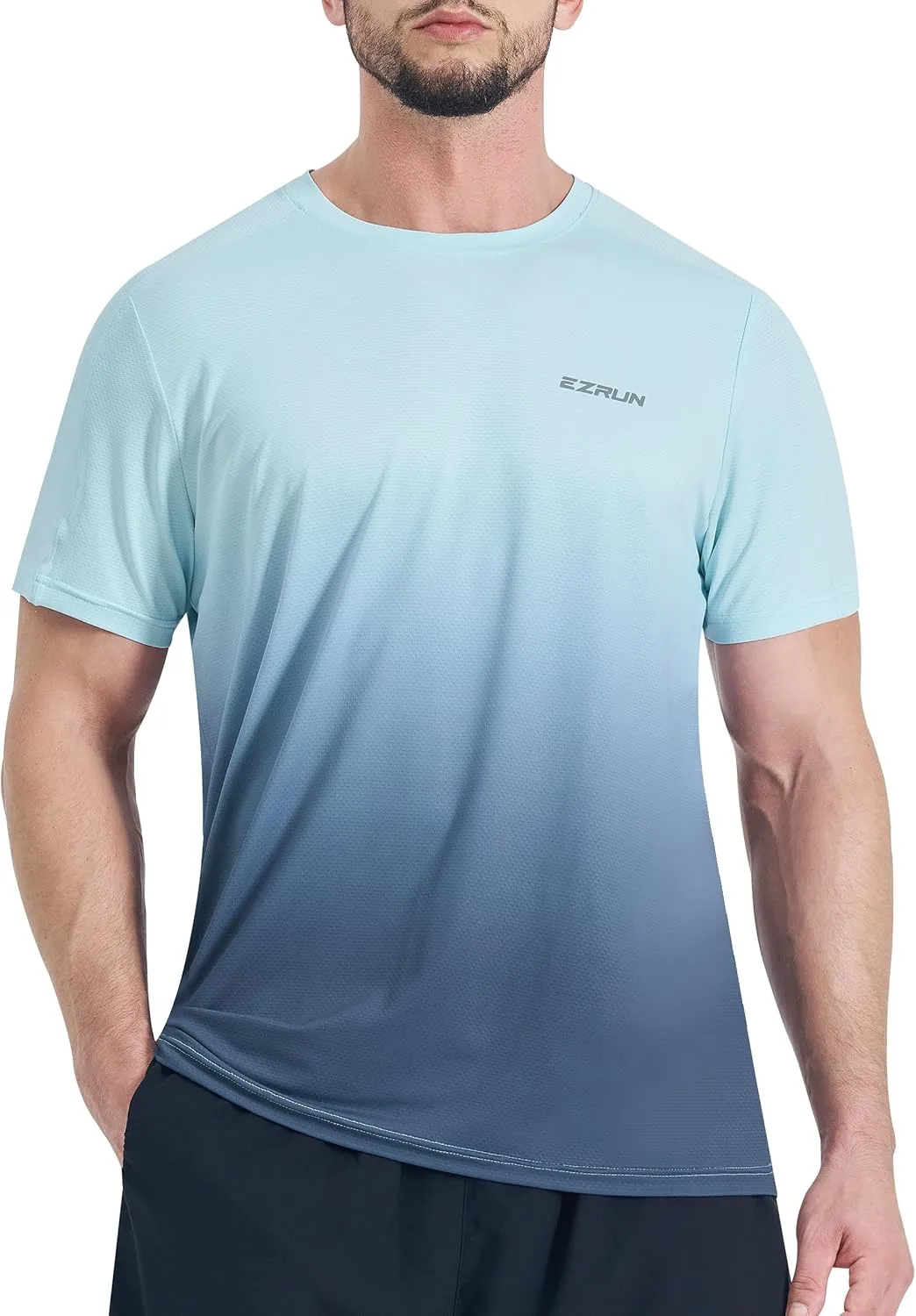EZRUN Men's Lightweight Short Sleeve T-Shirt Quick Dry Workout Running Athletic Swim Shirts Fishing Rash Guard